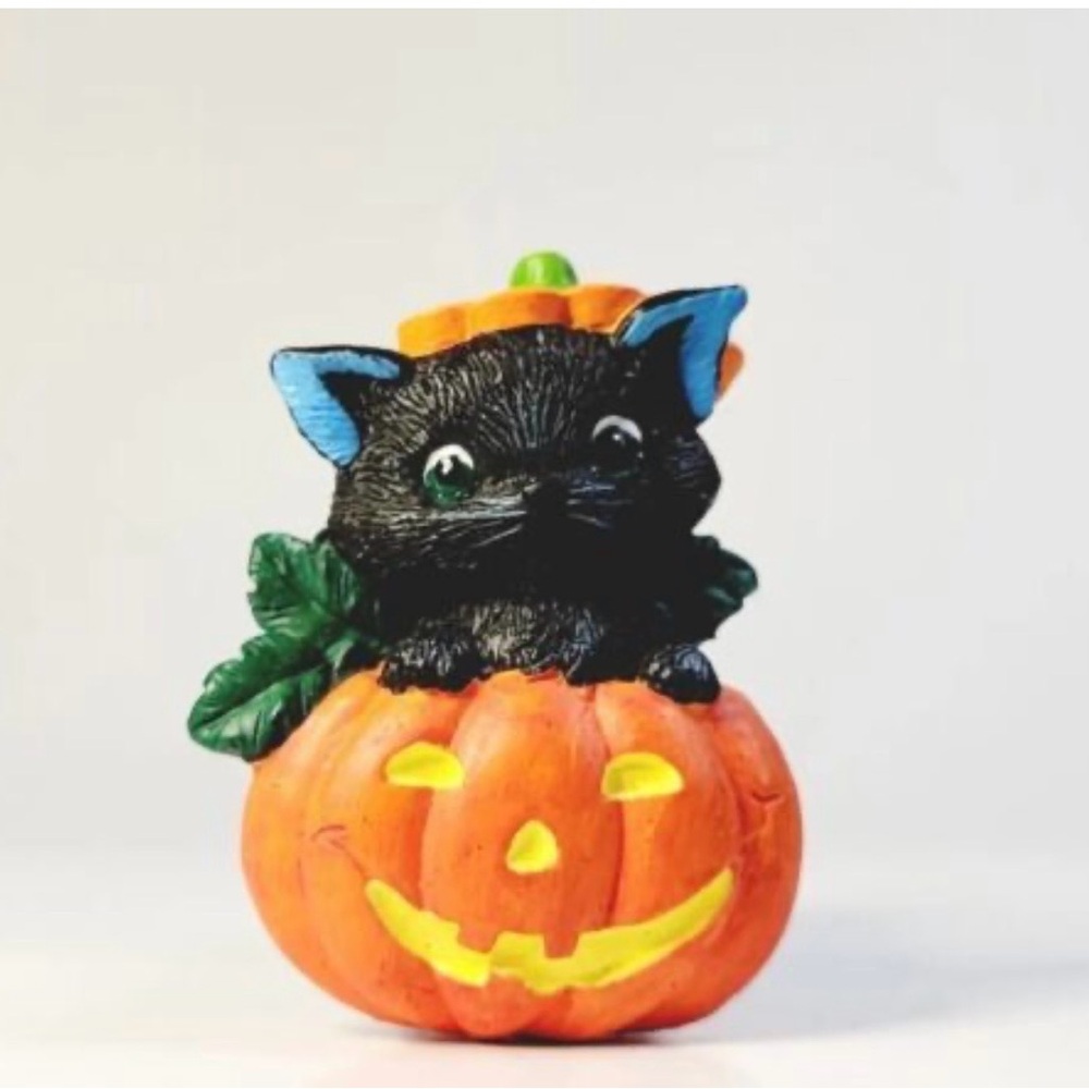 VTG 1990s Halloween AVON ORANGE PUMPKIN JACK O LANTERN BLACK CAT BROOCH Pin